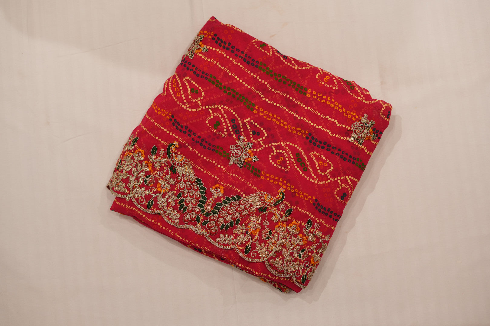 Pure Georgette Print Bandhini With Gota Patti Work