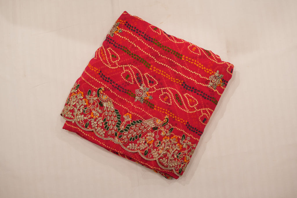 Pure Georgette Print Bandhini With Gota Patti Work