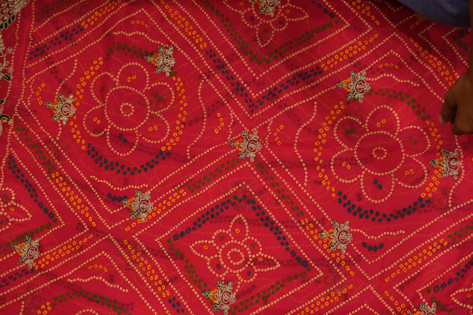 Pure Georgette Print Bandhini With Gota Patti Work