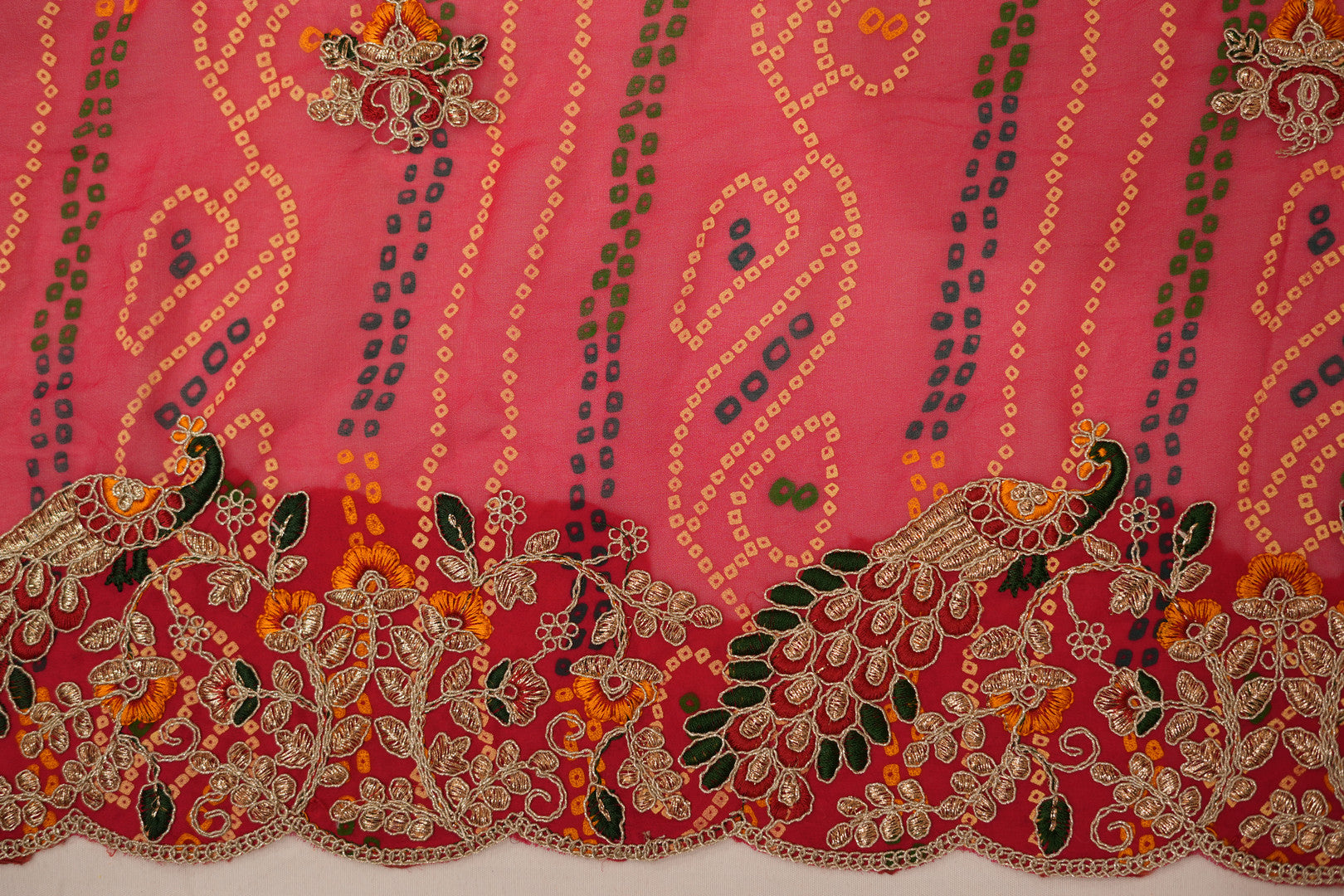 Pure Georgette Print Bandhini With Gota Patti Work