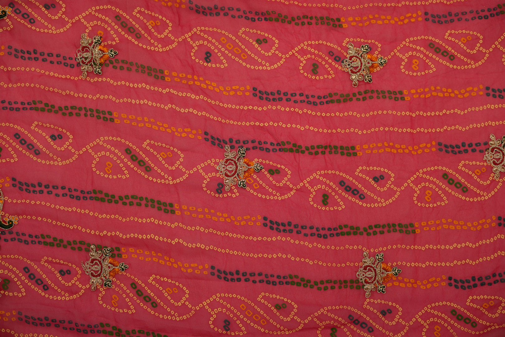 Pure Georgette Print Bandhini With Gota Patti Work