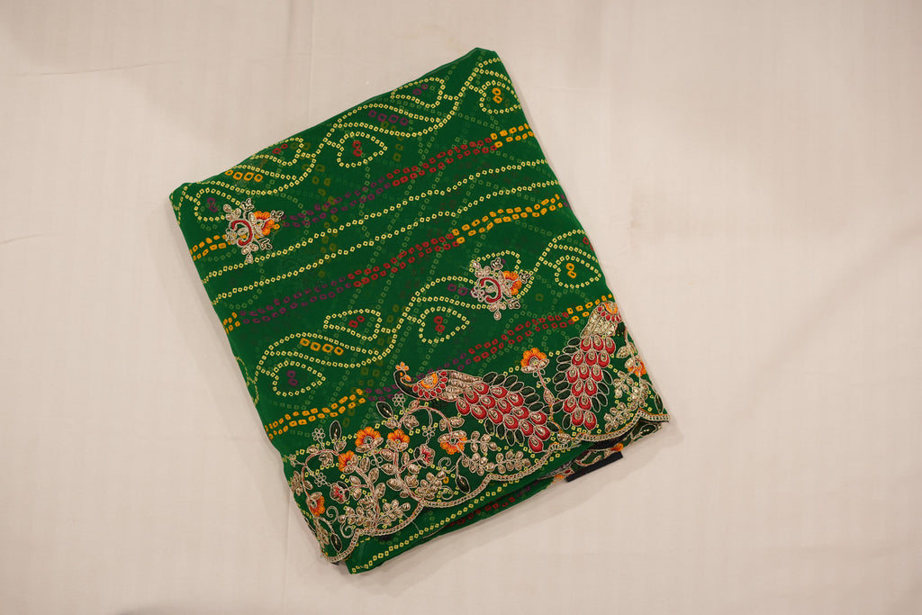 Pure Georgette Print Bandhini With Gota Patti Work