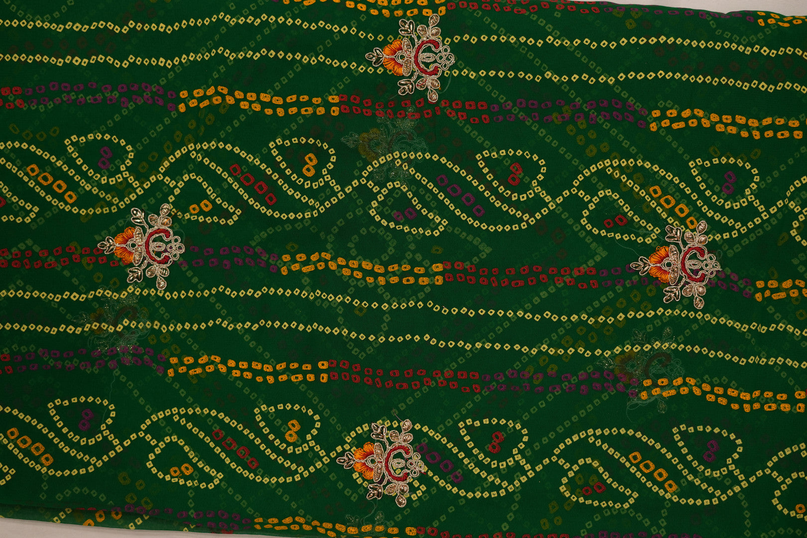 Pure Georgette Print Bandhini With Gota Patti Work