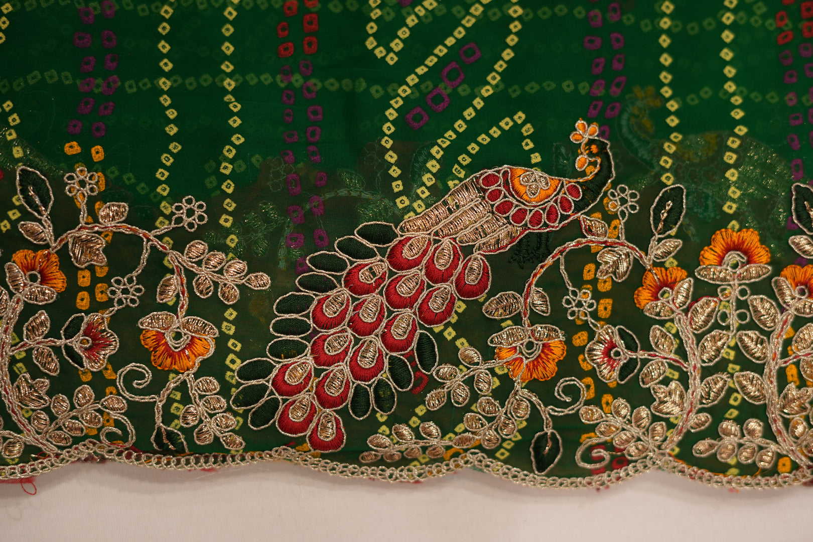 Pure Georgette Print Bandhini With Gota Patti Work