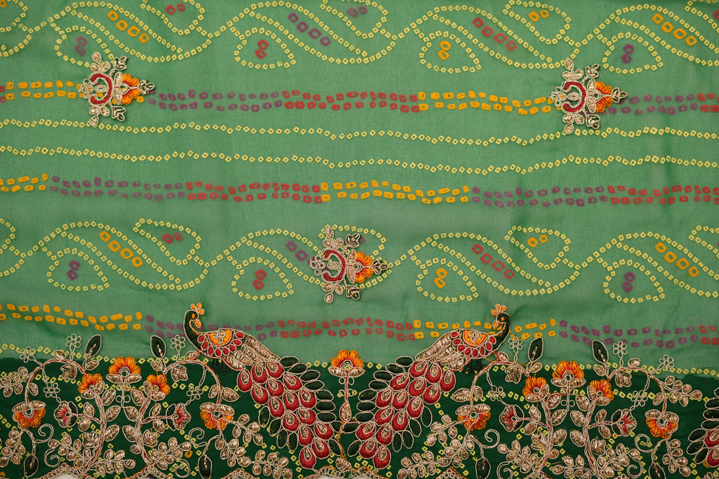 Pure Georgette Print Bandhini With Gota Patti Work
