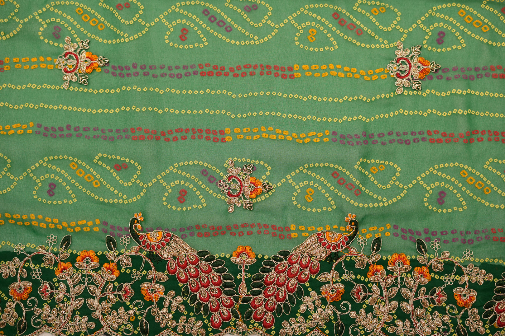 Pure Georgette Print Bandhini With Gota Patti Work