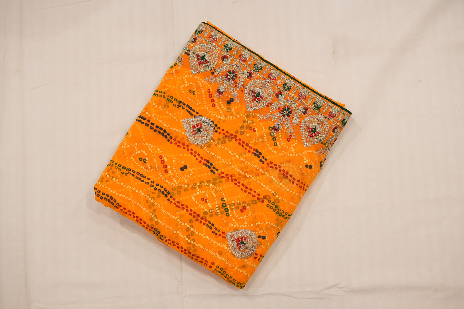 Pure Georgette Print Bandhini With Gota Patti Work