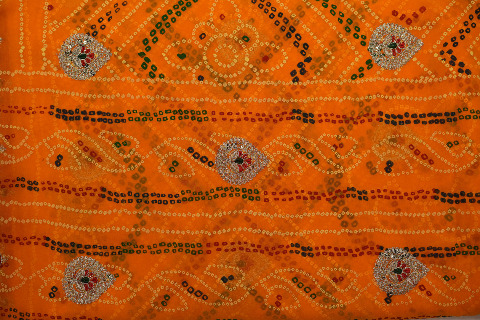 Pure Georgette Print Bandhini With Gota Patti Work