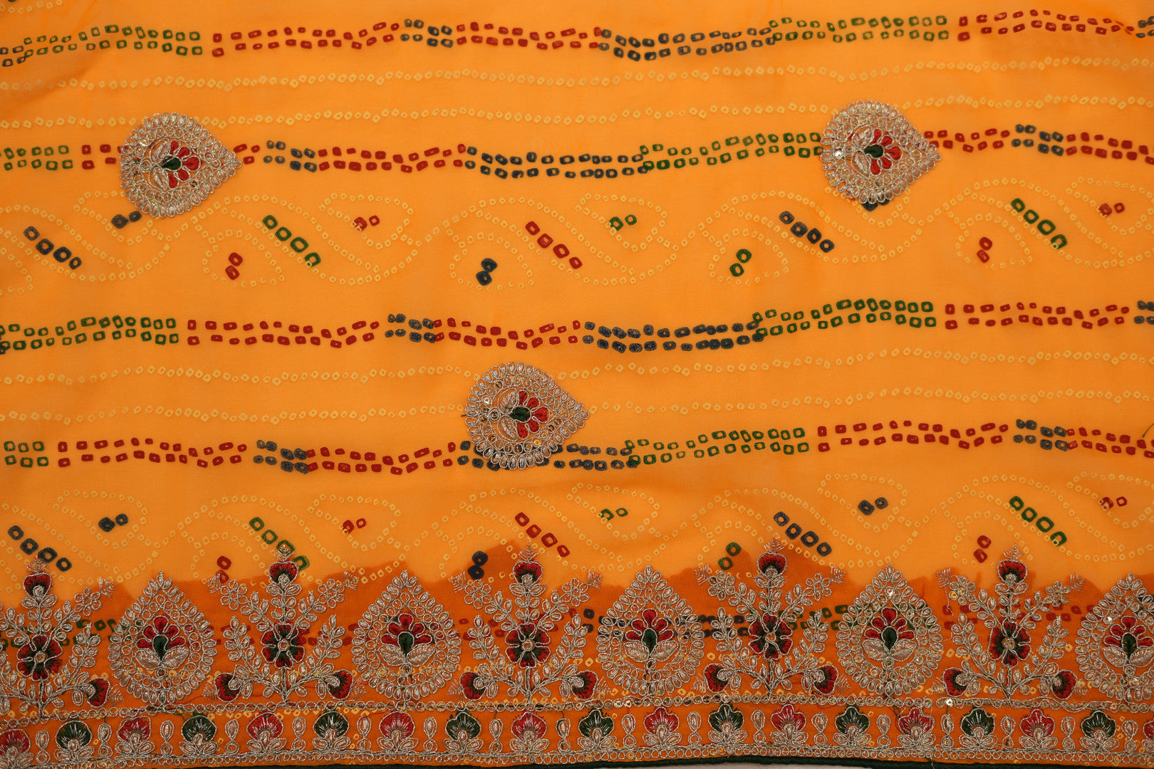 Pure Georgette Print Bandhini With Gota Patti Work