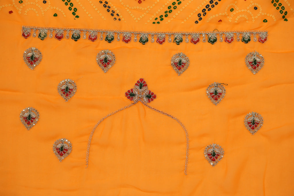 Pure Georgette Print Bandhini With Gota Patti Work