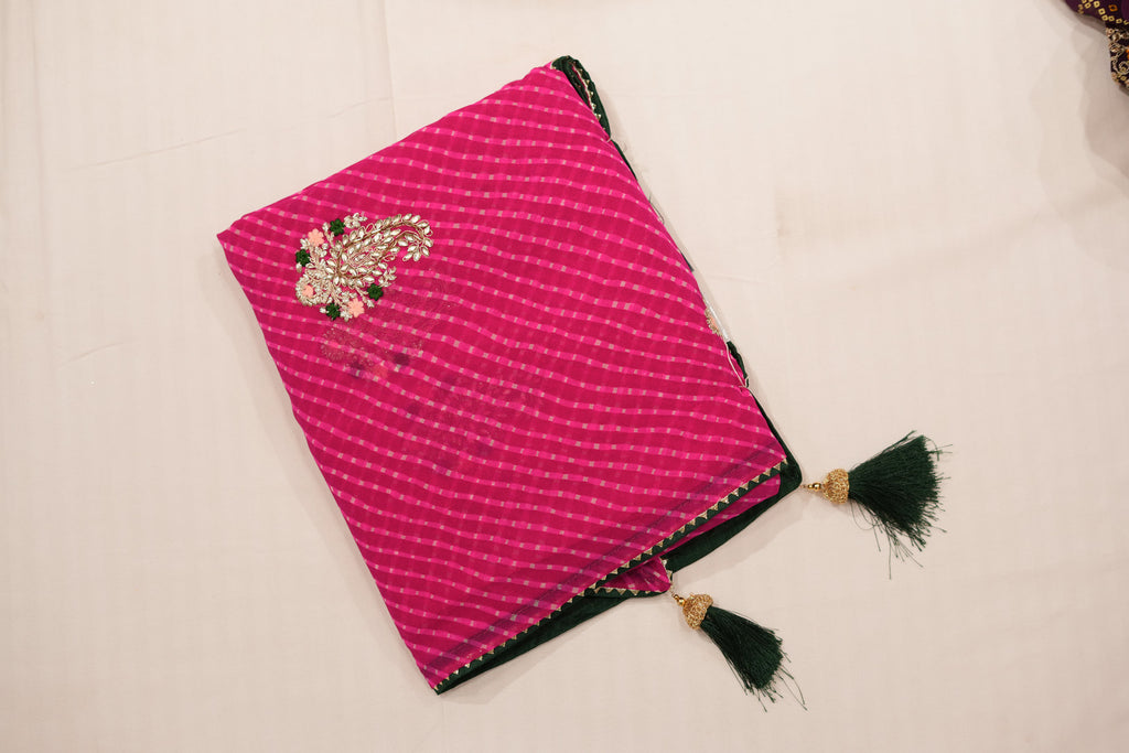 Pure Georgette Leheriya Saree with Gota Patti Handwork