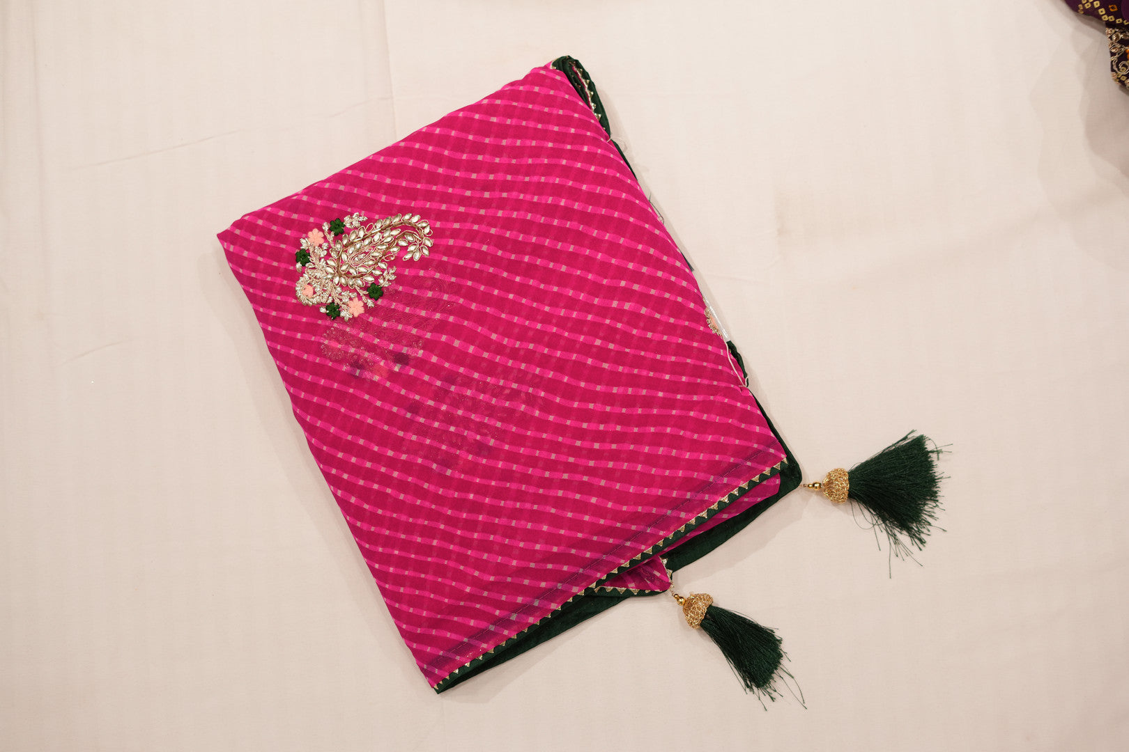 Pure Georgette Leheriya Saree with Gota Patti Handwork