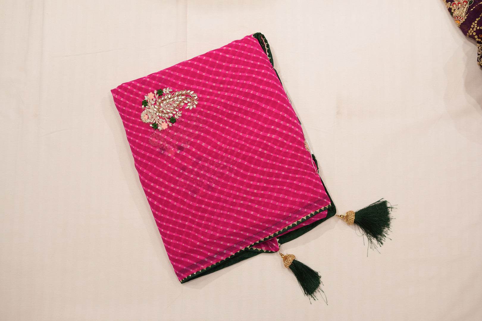 Pure Georgette Leheriya Saree with Gota Patti Handwork