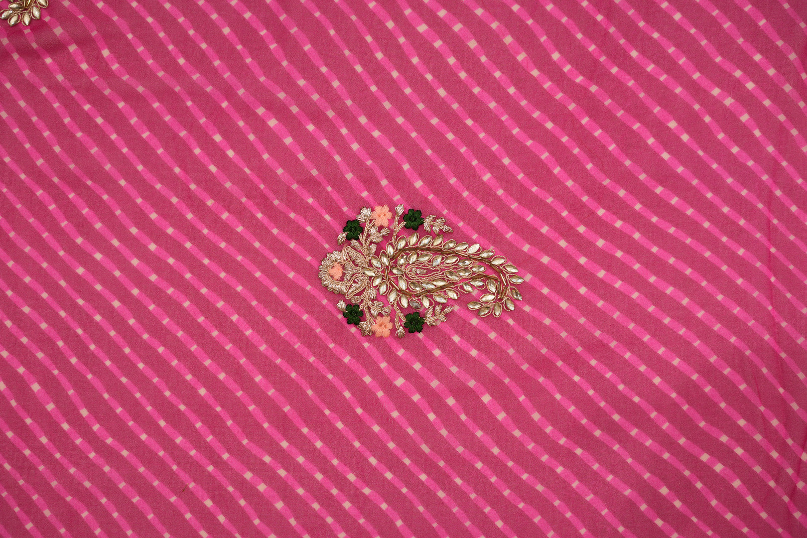 Pure Georgette Leheriya Saree with Gota Patti Handwork
